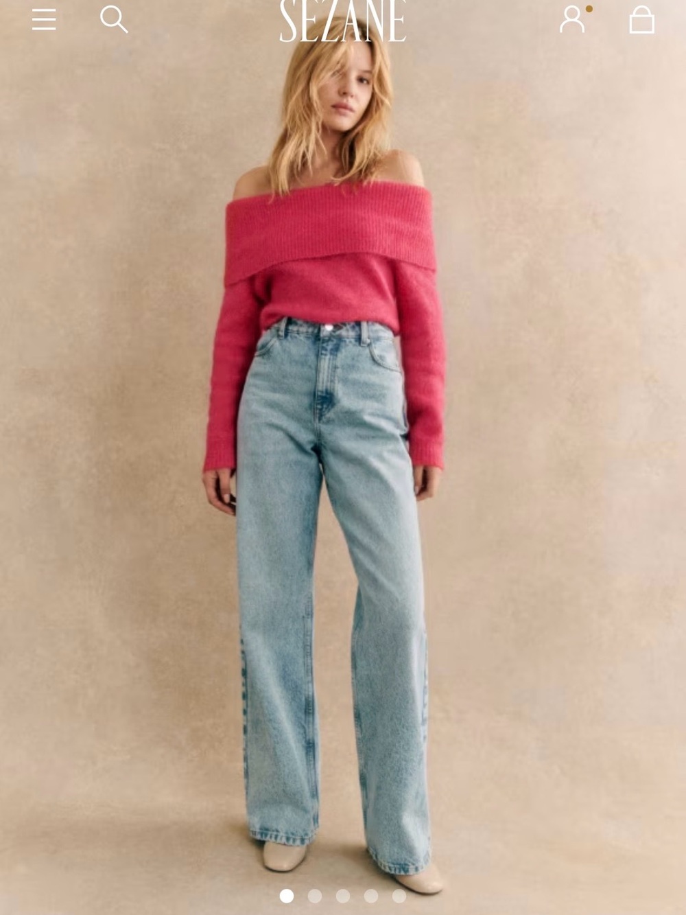 Sezane Off-Shoulder Flare Sweater in Pink